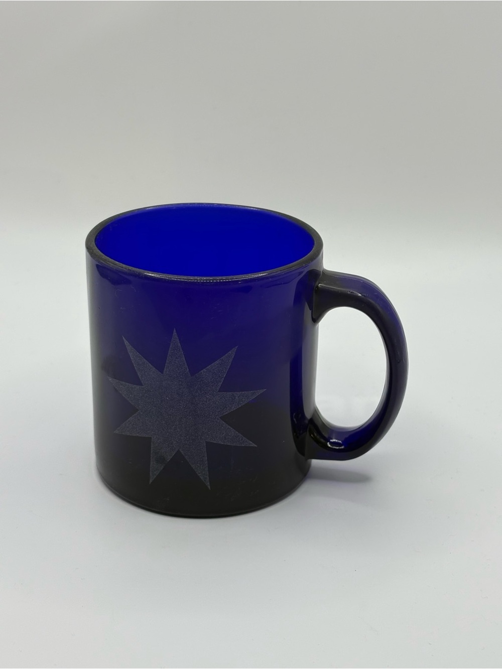 Vintage Libby Cobalt Blue Heavy Glass Coffee Mug Starburst Pattern READ